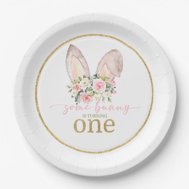 Some Bunny is turning ONE (Bunny Ears) Paper Plates (Front)
