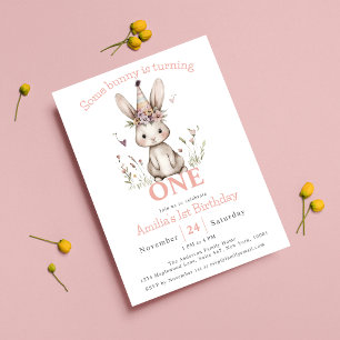 Some Bunny is Turning One Cute 1st Birthday Party Invitation
