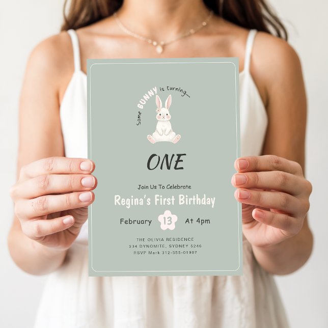 Some Bunny Is Turning One Cute Rabbit 1st Birthday Invitation (Creator Uploaded)