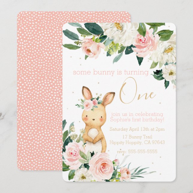 Some Bunny is Turning One First Birthday for Girl Invitation (Front/Back)