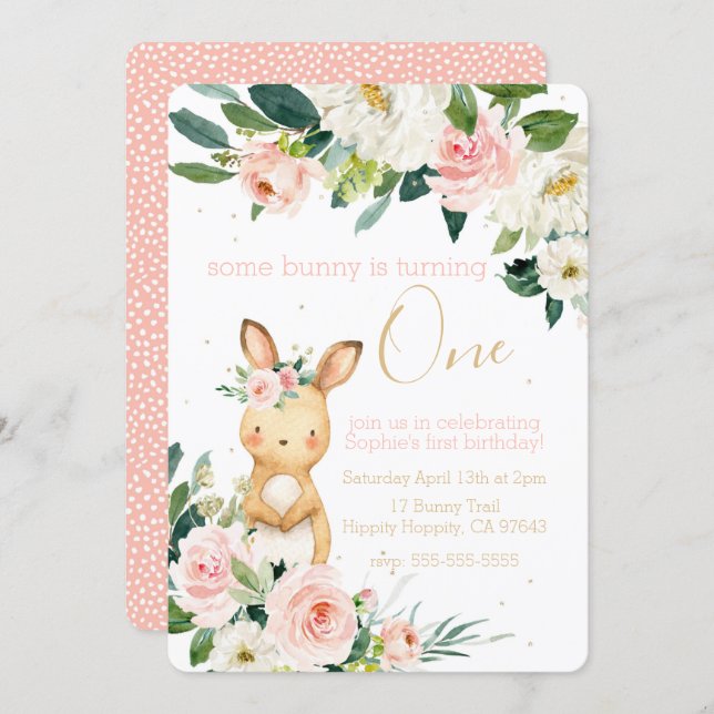 Some Bunny is Turning One First Birthday for Girl Invitation (Front/Back)