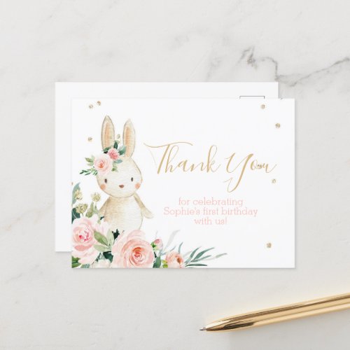 Some Bunny is Turning One First Birthday Thank You Postcard
