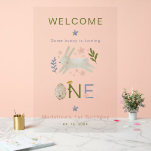 Some Bunny Is Turning One Girl 1st Birthday Party Acrylic Sign