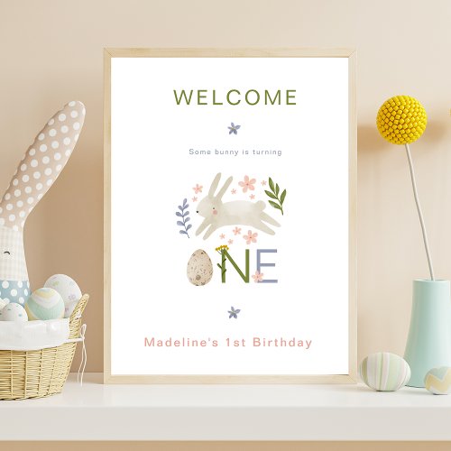 Some Bunny Is Turning One Girl 1st Birthday Poster