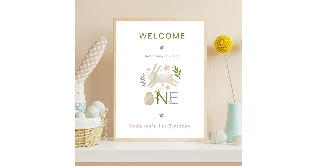 Some Bunny Is Turning One Girl 1st Birthday Poster | Zazzle