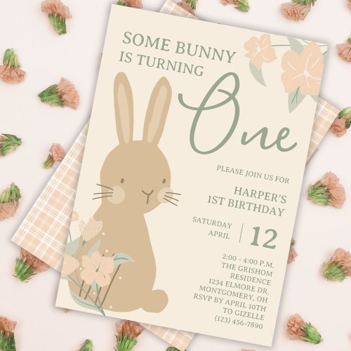 Some Bunny is Turning One Girls 1st Birthday Invitation