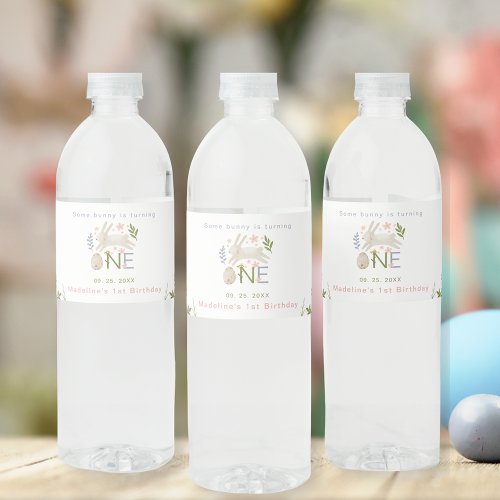 Some Bunny Is Turning One Girls 1st Birthday Water Bottle Label