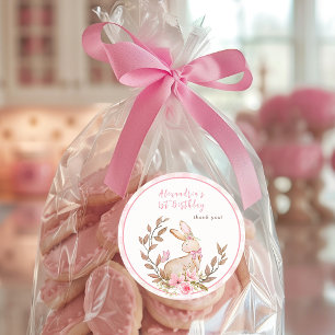 Some Bunny Is Turning One Pink Girl Classic Round Sticker