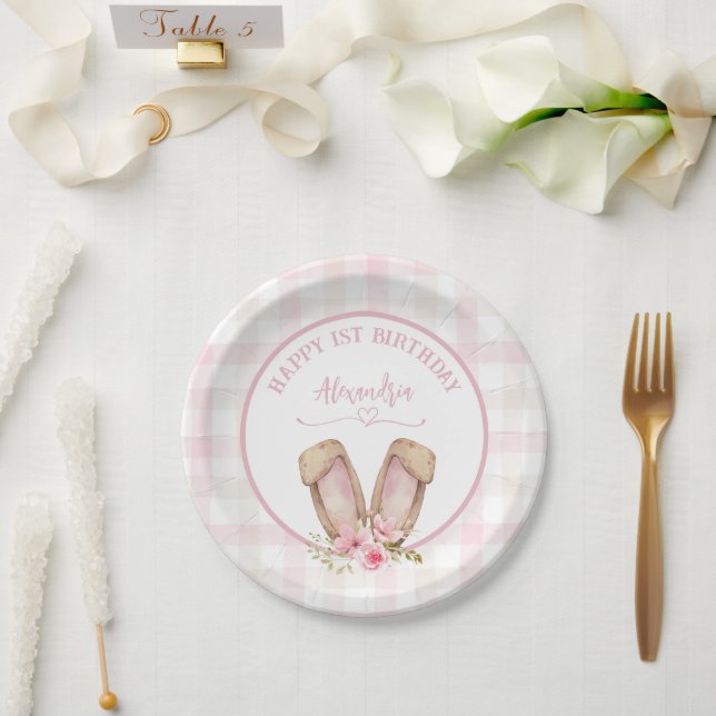 Some Bunny Is Turning One Pink Girl Paper Plates (Wedding)