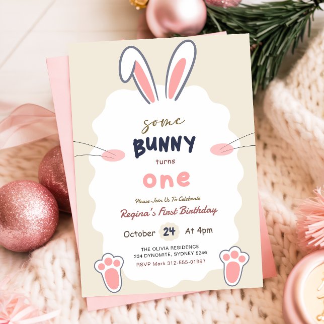 Some Bunny is Turning One Rabbit 1st Birthday Invitation (Creator Uploaded)