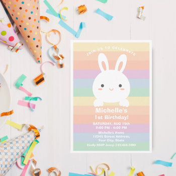 Some Bunny Is Turning One Rainbow Birthday Party Invitation by littleteapotdesigns at Zazzle
