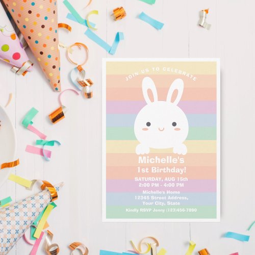 Some Bunny is Turning One Rainbow Birthday Party Invitation