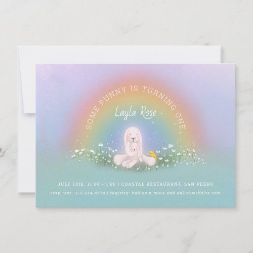 Some Bunny Is Turning One Rainbow First Birthday Invitation