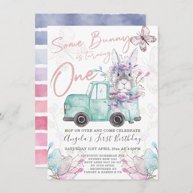 Some Bunny is Turning One Spring Birthday Invitation (Front/Back)