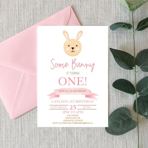 Some Bunny Is Turning Pink Custom Birthday Party Invitation