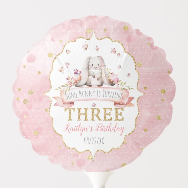 Some Bunny is Turning Three 3rd Birthday Balloon (Front)