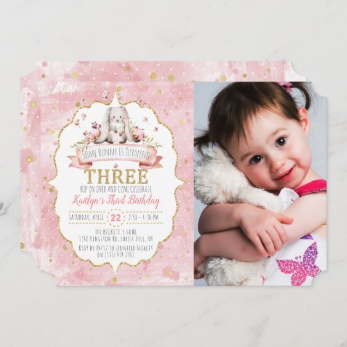 Some Bunny is Turning Three 3rd Birthday Invitation