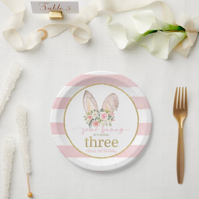 Some Bunny is turning THREE (Bunny Ears) CUSTOM  Paper Plates (Wedding)