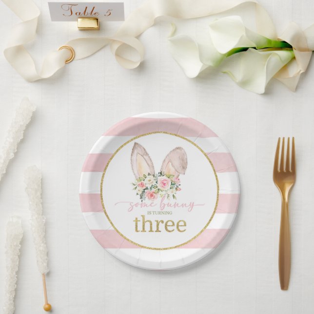 Some Bunny is turning THREE (Bunny Ears) Paper Plates (Wedding)