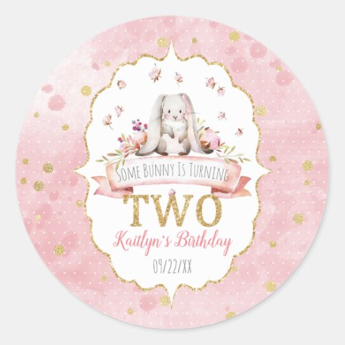 Some Bunny is Turning Two 2nd Birthday Favor Classic Round Sticker