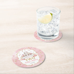 Some Bunny is Turning Two 2nd Birthday Round Paper Coaster