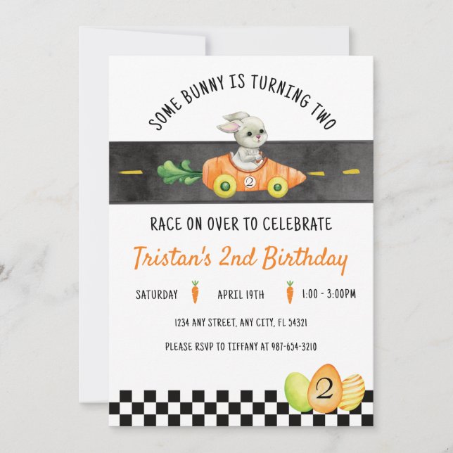 Some Bunny is Turning Two, Easter Bunny Race Invitation (Front)
