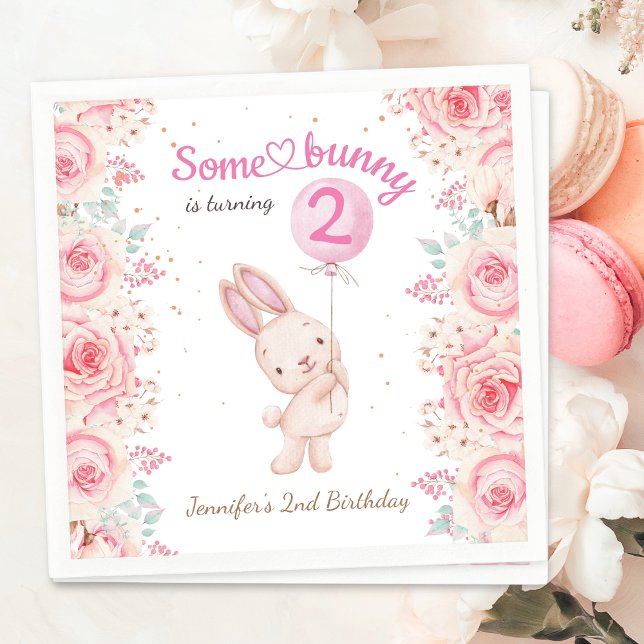 Some Bunny is TWO! Girl Pink 2nd Birthday Napkins (Creator Uploaded)