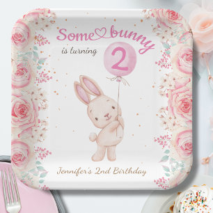 Some Bunny is TWO! Girl Pink 2nd Birthday Paper Plates