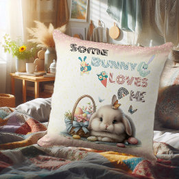 Some Bunny Loves Me Easter Tradition Eggs Basket  Throw Pillow