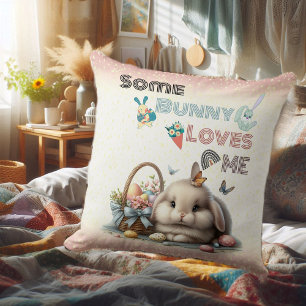 Some Bunny Loves Me Easter Tradition Eggs Basket Throw Pillow