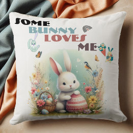 Some Bunny Loves Me Floral Easter Eggs Basket Cute Throw Pillow