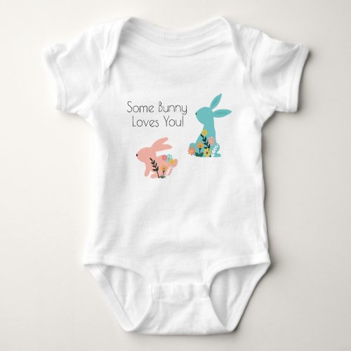 Some Bunny Loves You Bunny Pink Blue Baby Bodysuit