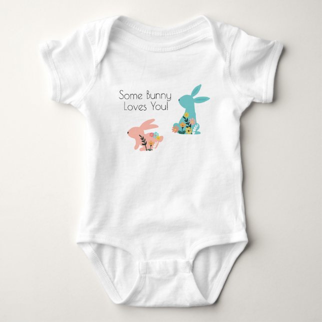 Some Bunny Loves You Bunny Pink Blue Baby Bodysuit (Front)