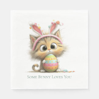 Some Bunny Loves You Cute Easter Cat Napkins