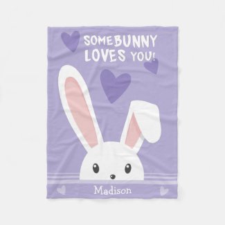 Some bunny loves you Cute hearts Kids Name Purple