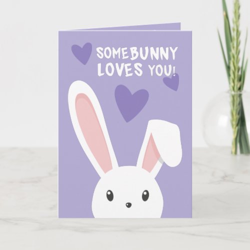 Some bunny loves you Cute hearts Purple Valentine Card