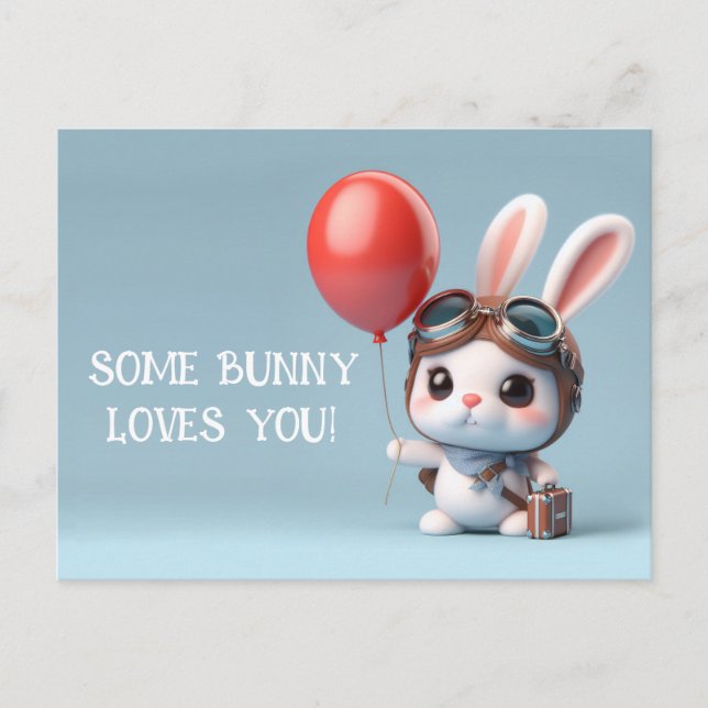 Some Bunny Loves You Cute Rabbit Valentines Day Postcard (Front)