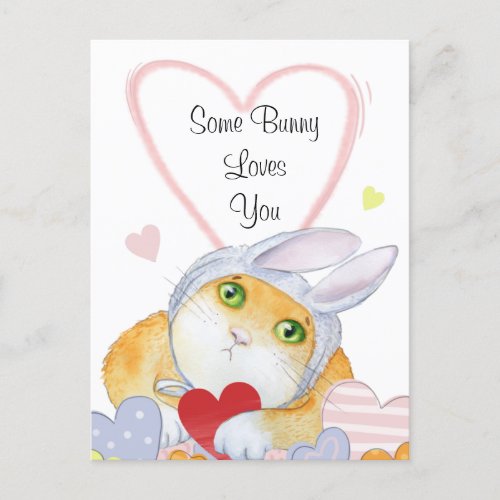 Some Bunny Loves You Cute Watercolor Holiday Card