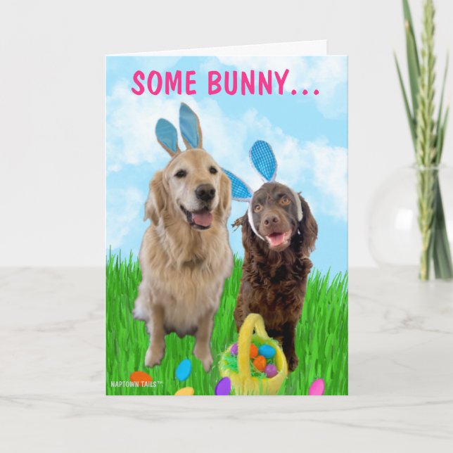 Some Bunny Loves You Dog Easter Folded Card (Front)