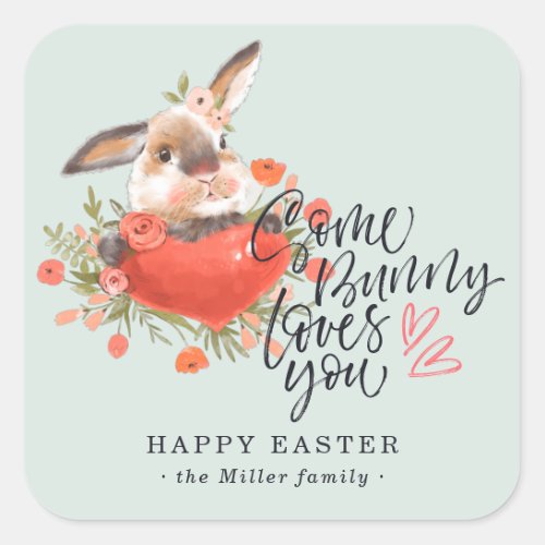 Some Bunny Loves You  Easter Bunny Heart Square Sticker