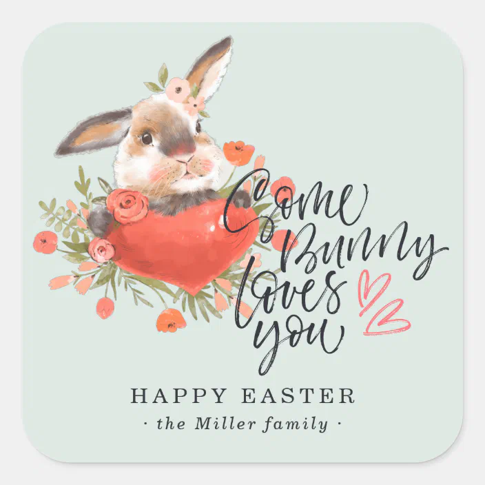E5 Personalised Happy EASTER Egg Stickers Bunny Thank you Party bag Hunt rabbit 