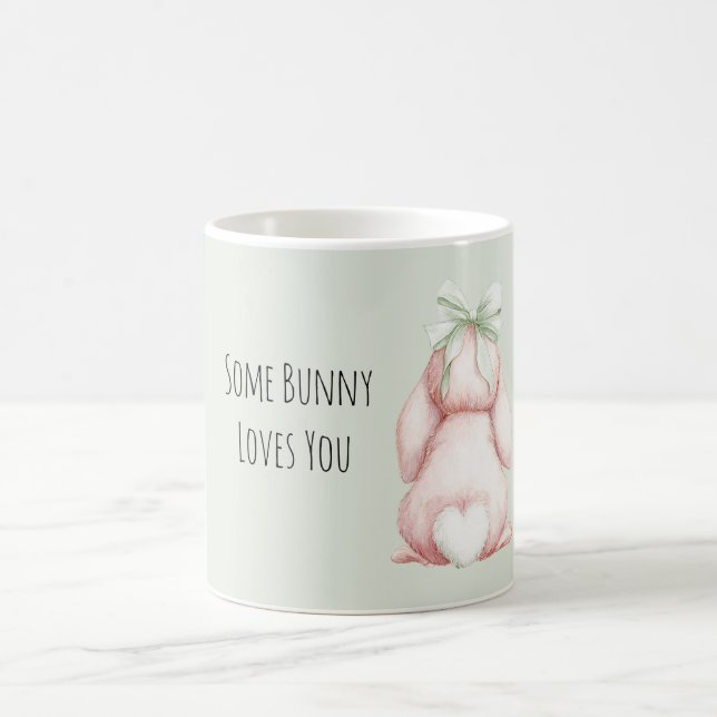 Some Bunny Loves You Mint Bow Heart Tail Coffee Mug (Center)