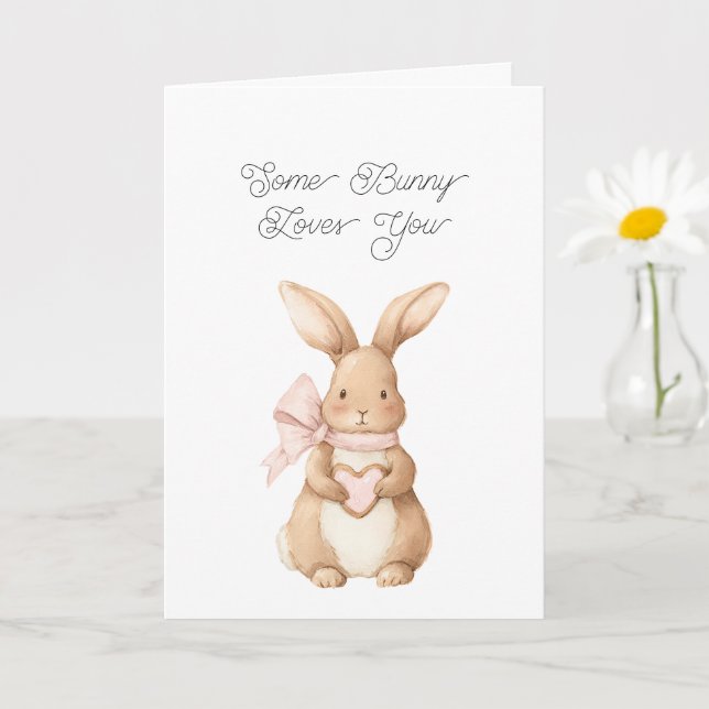 Some Bunny Loves You Pink Bow Heart Cookie Card (Small Plant)