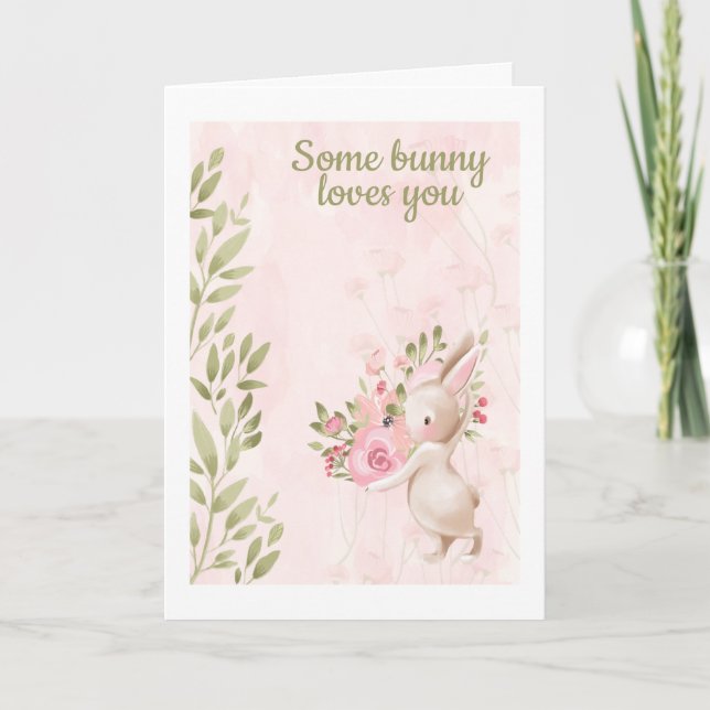 Some Bunny Loves You Rabbit Themed Valentines Day Holiday Card (Front)