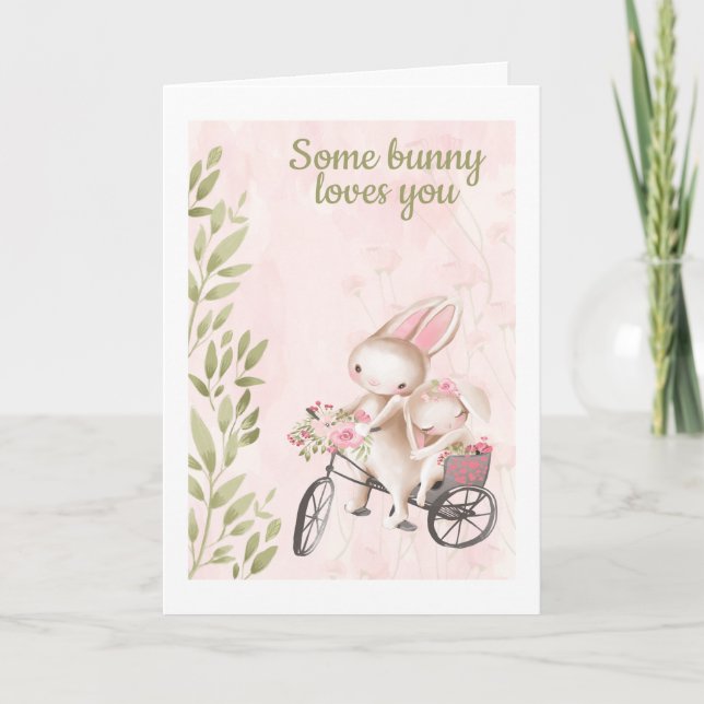 Some Bunny Loves You Rabbit Themed Valentines Day Holiday Card (Front)
