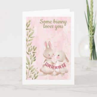 Some Bunny Loves You Rabbit Themed Valentines Day Holiday Card