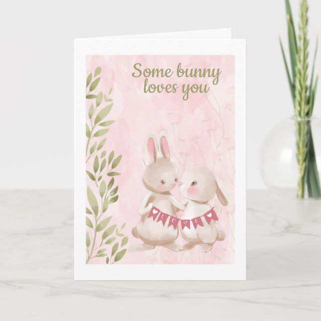 Some Bunny Loves You Rabbit Themed Valentines Day Holiday Card (Front)