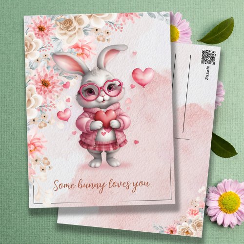 Some Bunny Loves You Romantic Pink Bunny  Hearts Postcard