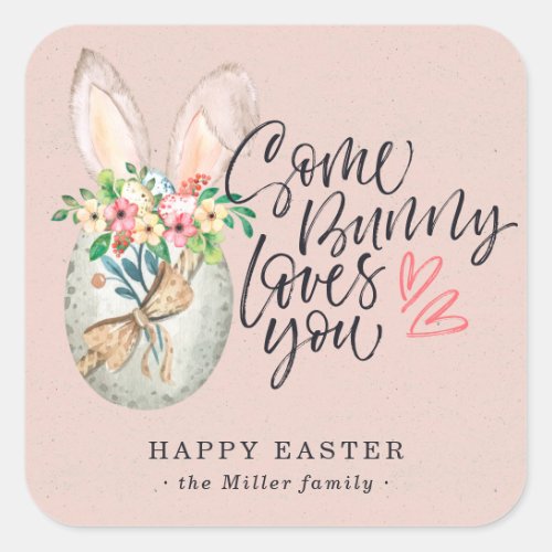 Some Bunny Loves You  Speckled Egg Easter Square Sticker