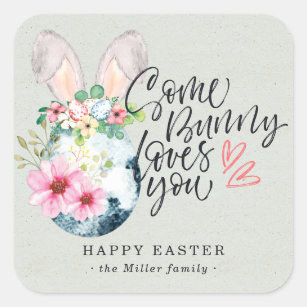 Some Bunny Loves You   Speckled Egg Easter Square Sticker
